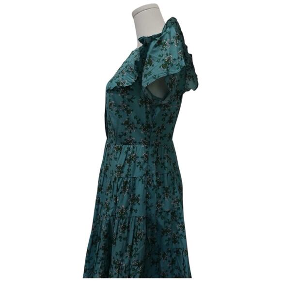 Cefinn Sawyer Midi Dress Green Floral Fit & Flare Size 4 Work Wedding Guest - Picture 8 of 15